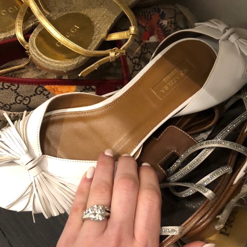 Aquazzura white fringe flats worn once sz38